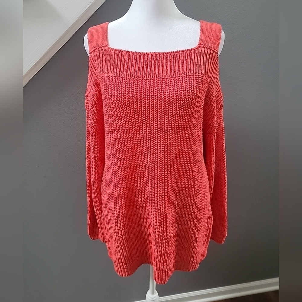 Soft Surroundings Free Day Sweater Size Med Cold Shoulder Linen/Cotton Blend - Picture 2 of 6